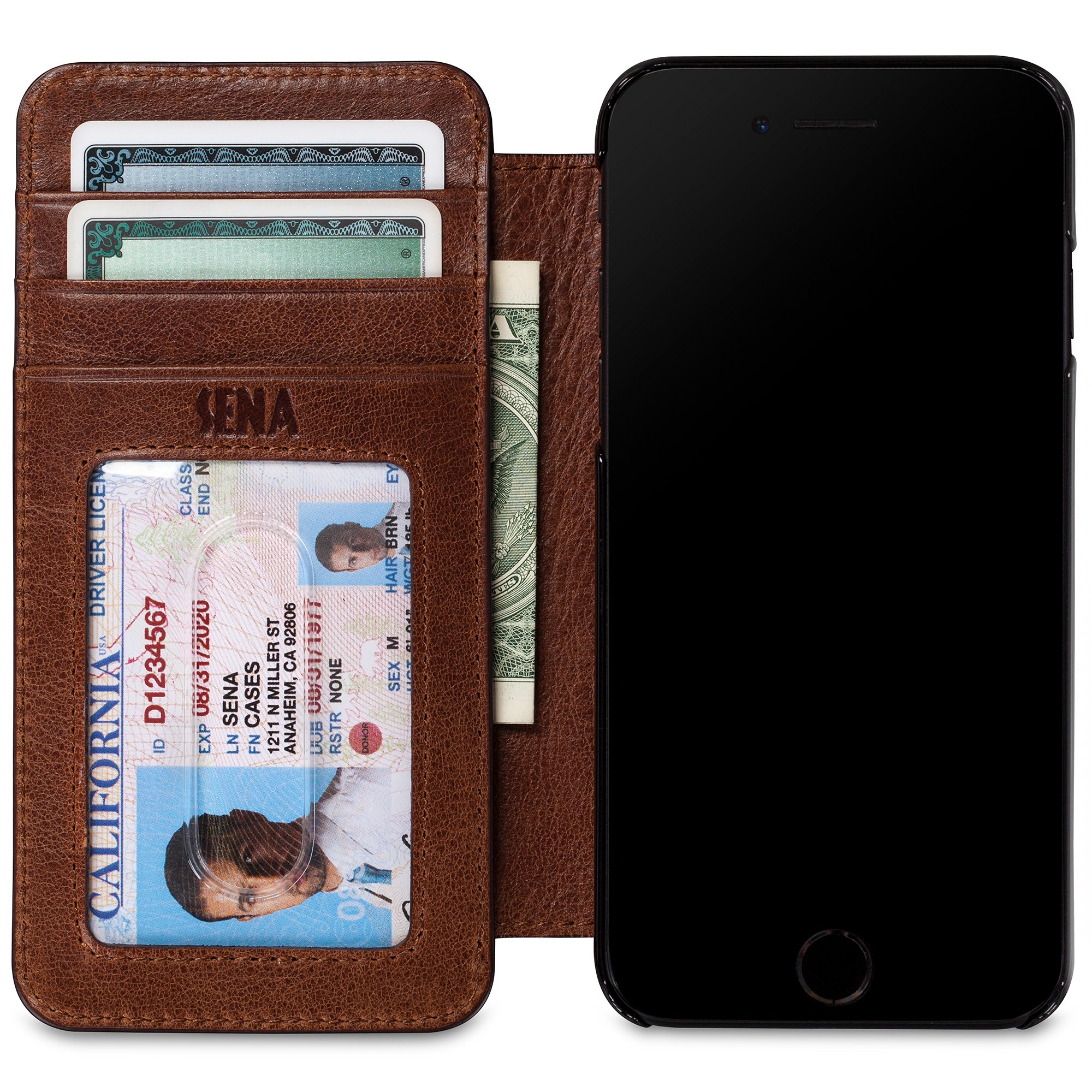 Amazon.com: SENA Ultra Thin Wallet Book, Thinnest Book Style Wallet case  Solution for The iPhone 6 7 8 and s - Cognac : Cell Phones & Accessories