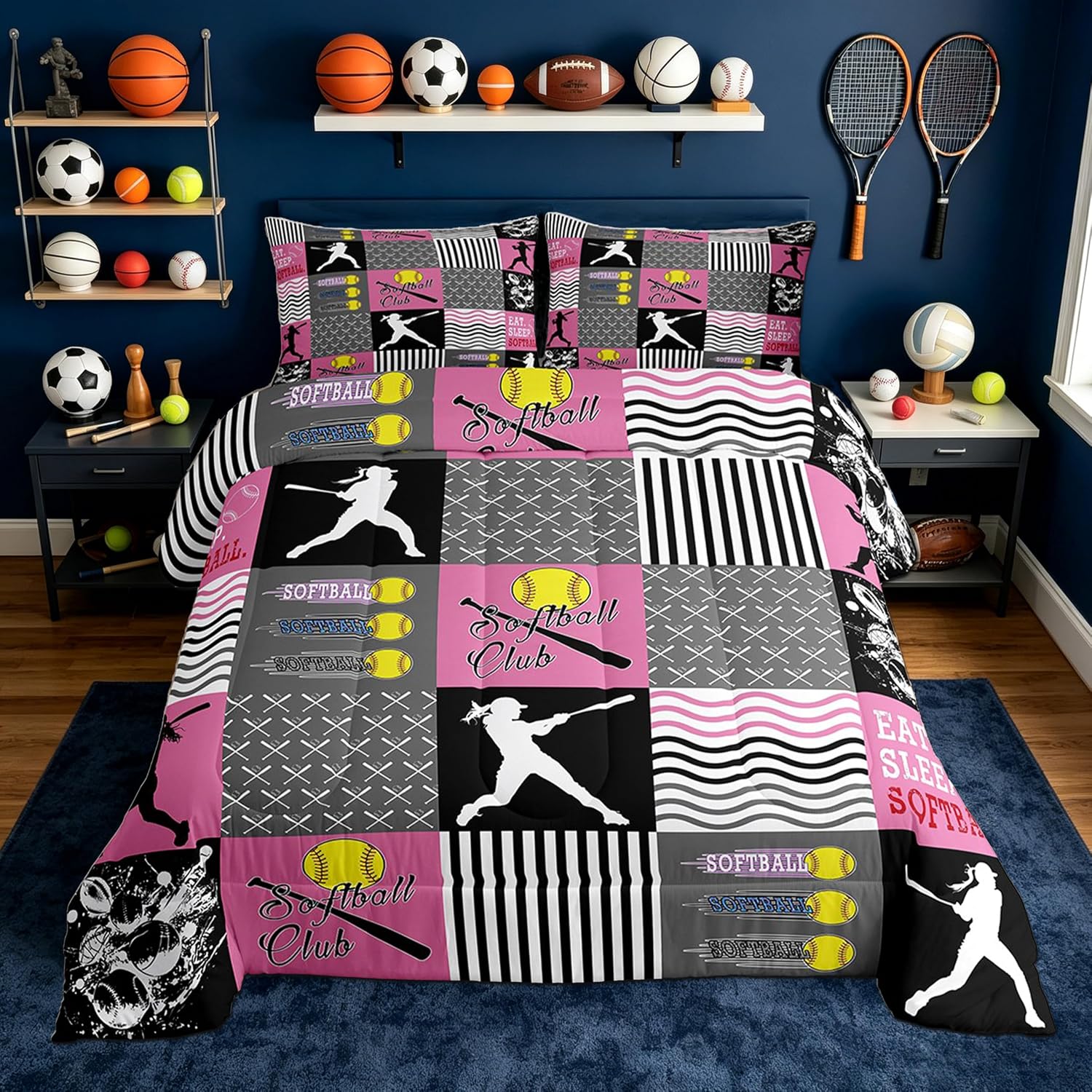 Feelyou Softball Comforter Set Twin Size for Kids Teens Girls Woman Gift