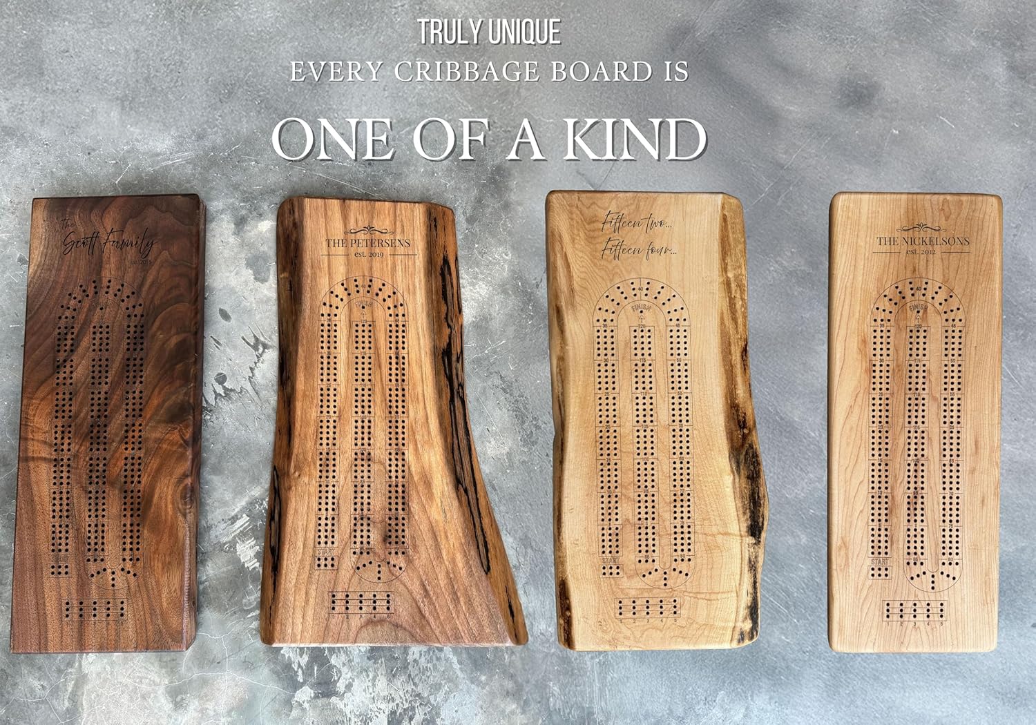 Personalized Cribbage Board Set, Solid Black Walnut Wood Live Edge Crib Boards, 3 Track Rustic Game Board with Cards, Pegs & Carry Pouch, Custom Engraved Gifts, Family Game. Roots To Table