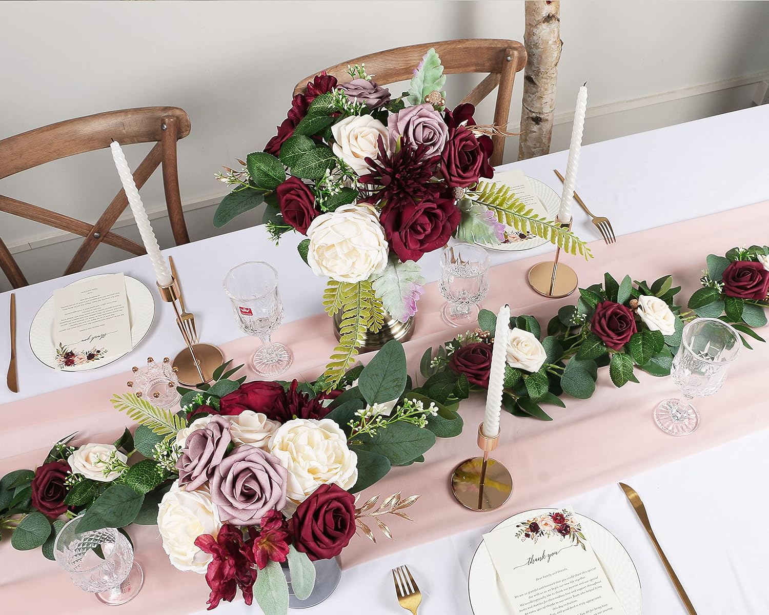 ponatia Burgundy Artificial Flowers, Wedding Flowers Combo for DIY Wedding Bouquets Centerpieces Arrangements Party Baby Shower Home Decorations (Dusty Rose & Cream)