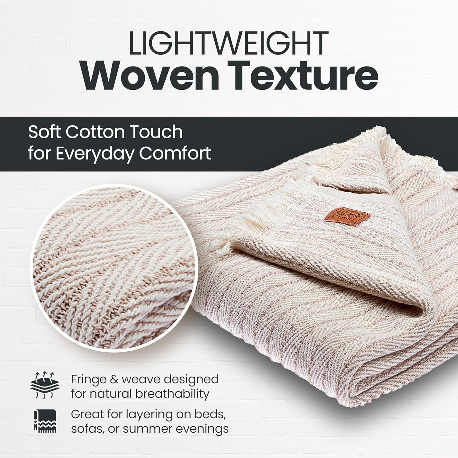 GOLD CASE Throw Blanket for Couch - 100% Recycled Turkish Cotton Blankets & Throws - Vintage Soft Throw Blankets for Living Room - Boho Decorative Woven Couch Blanket - 50x60 - Beige - Image 4