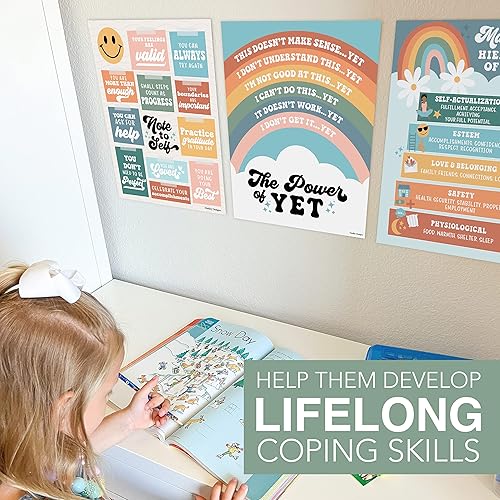 Miniatura 7 de 9 pósteres de salud mental para el aula, 11 x 14 pulgadas, decoración de oficina de consejero escolar, póster de mentalidad de poder y crecimiento,