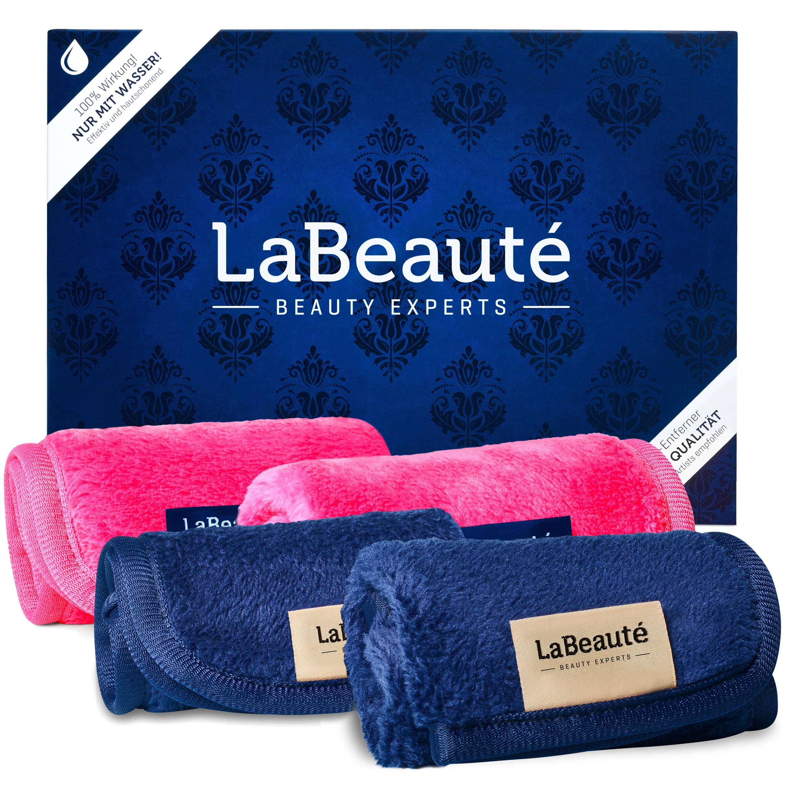 LaBeaute Panno struccante microfibra – Struccante occhi e pulizia viso – Stuccante viso makeup – Lavabile e riutilizzabile – 21x21 cm – 4 pezzi - Blu Navy e Rosa