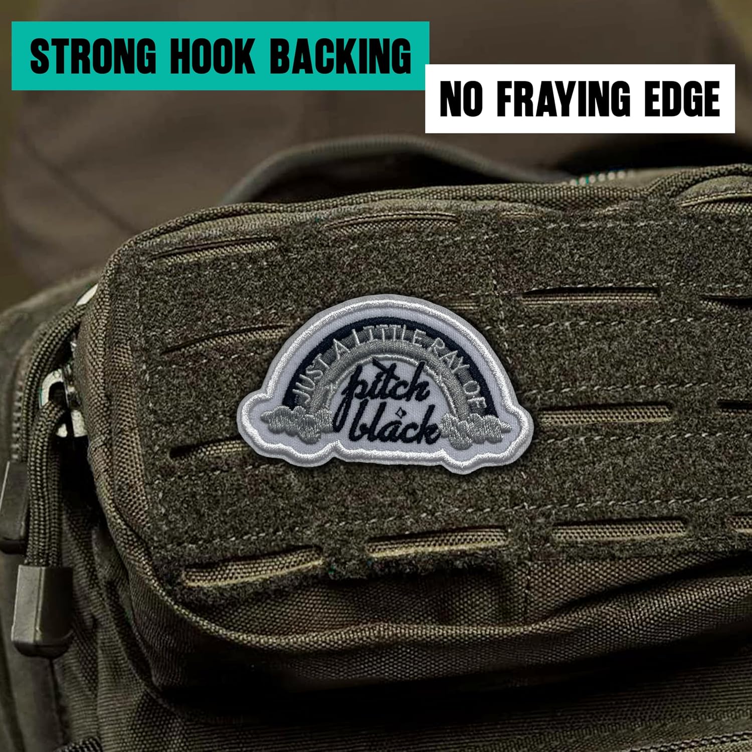 Just A Little Ray of Pitch Black Patch 3 Inches Funny Dark - Black Rainbow, Sarcastic, Hook and Loop Embroidered Patches for Bags Vest Dog Harness, Tactical Military, DIY Accessories Friend Gifts