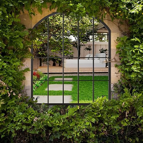Espejo de metal para ventana arqueada, 39.4 x 23.6 pulgadas, espejo de pared, decoración de ventana para sala de estar, dormitorio, entrada, baño,
