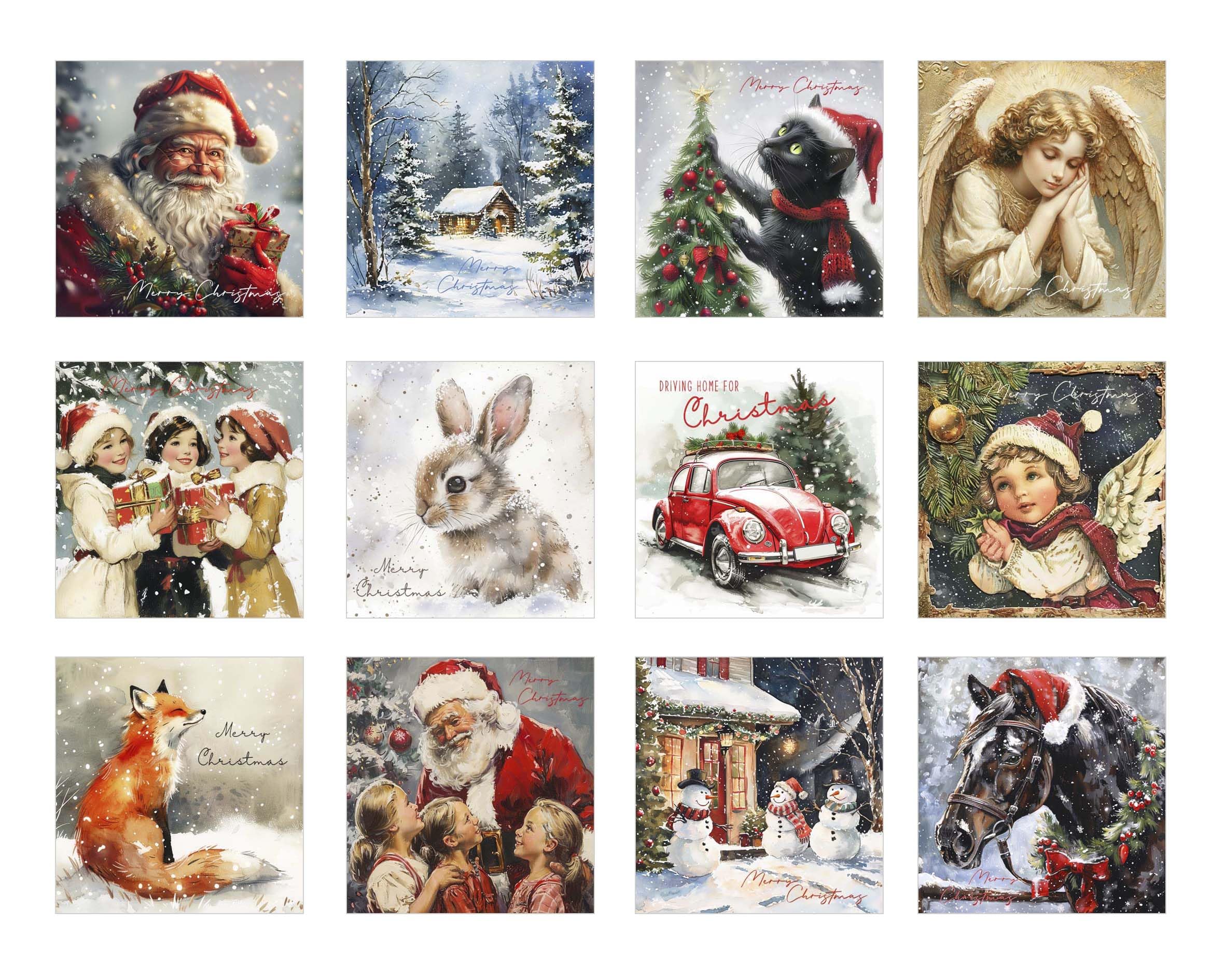 Lot de 12 cartes de Noël carrées avec enveloppes - Edition Seidel