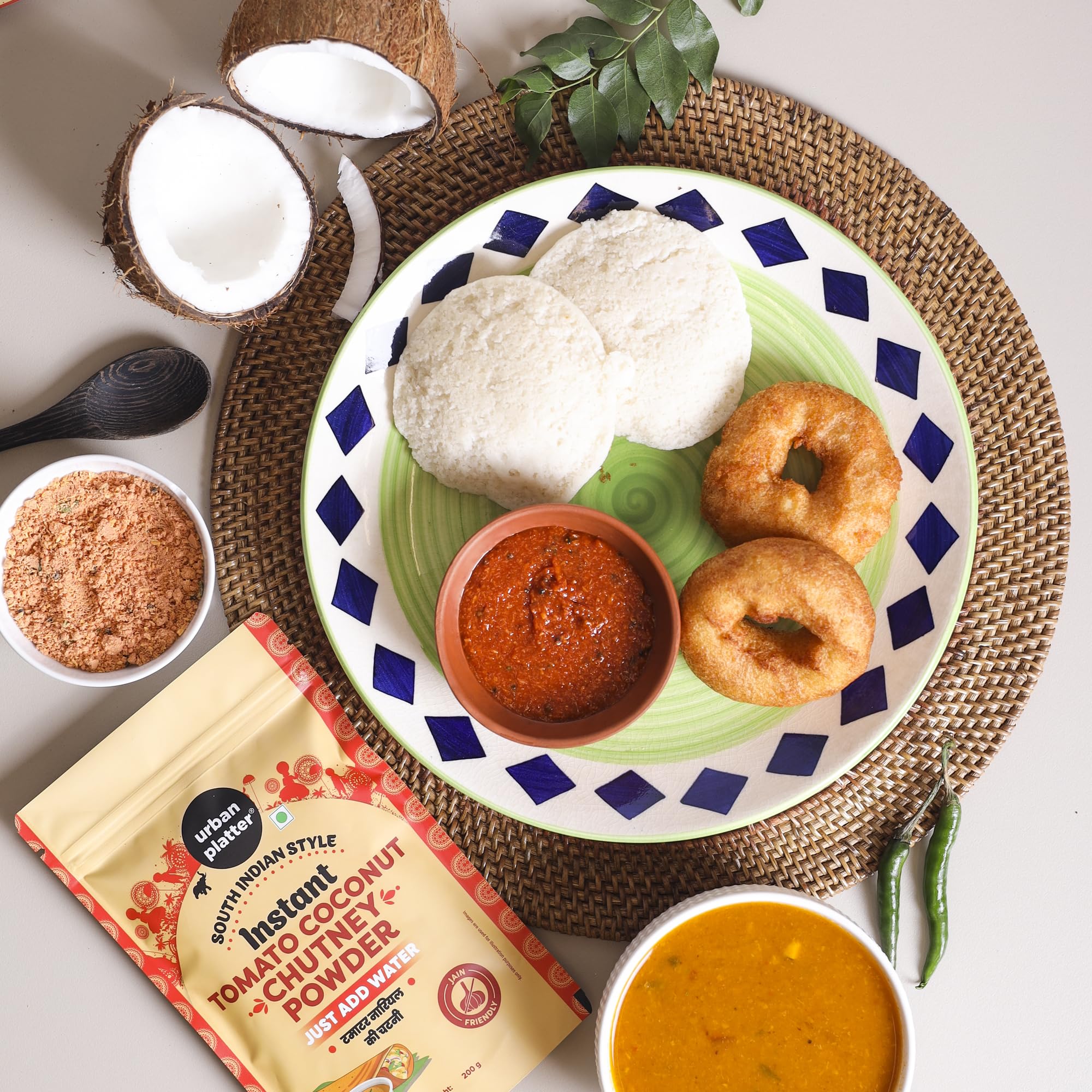 South Indian Style Instant Tomato Coconut Chutney Powder 200G / 7Oz [Nariyal Ki Chutney Just Water]