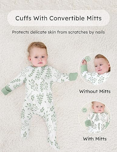Miniatura 4 de Yoofoss Pijama para bebé 100% algodón orgánico para recién nacido, 0-3, 3-6, 6-9 meses, ropa de 3 piezas con pies