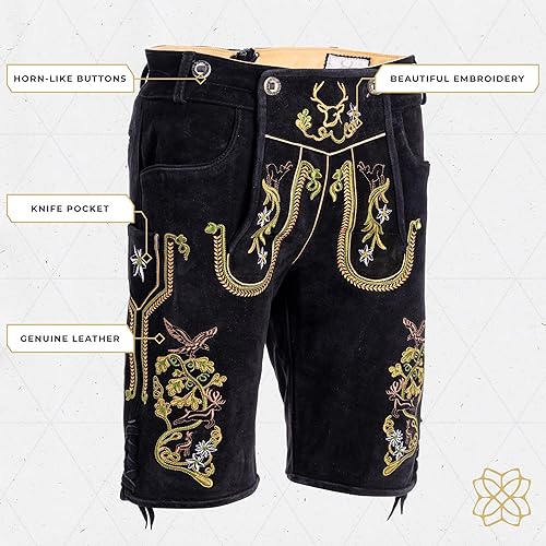 Miniatura 4 de BAVARIA TRACHTEN Lederhosen - Lederhosen alemán auténtico para hombre, traje de Oktoberfest, color marrón claro