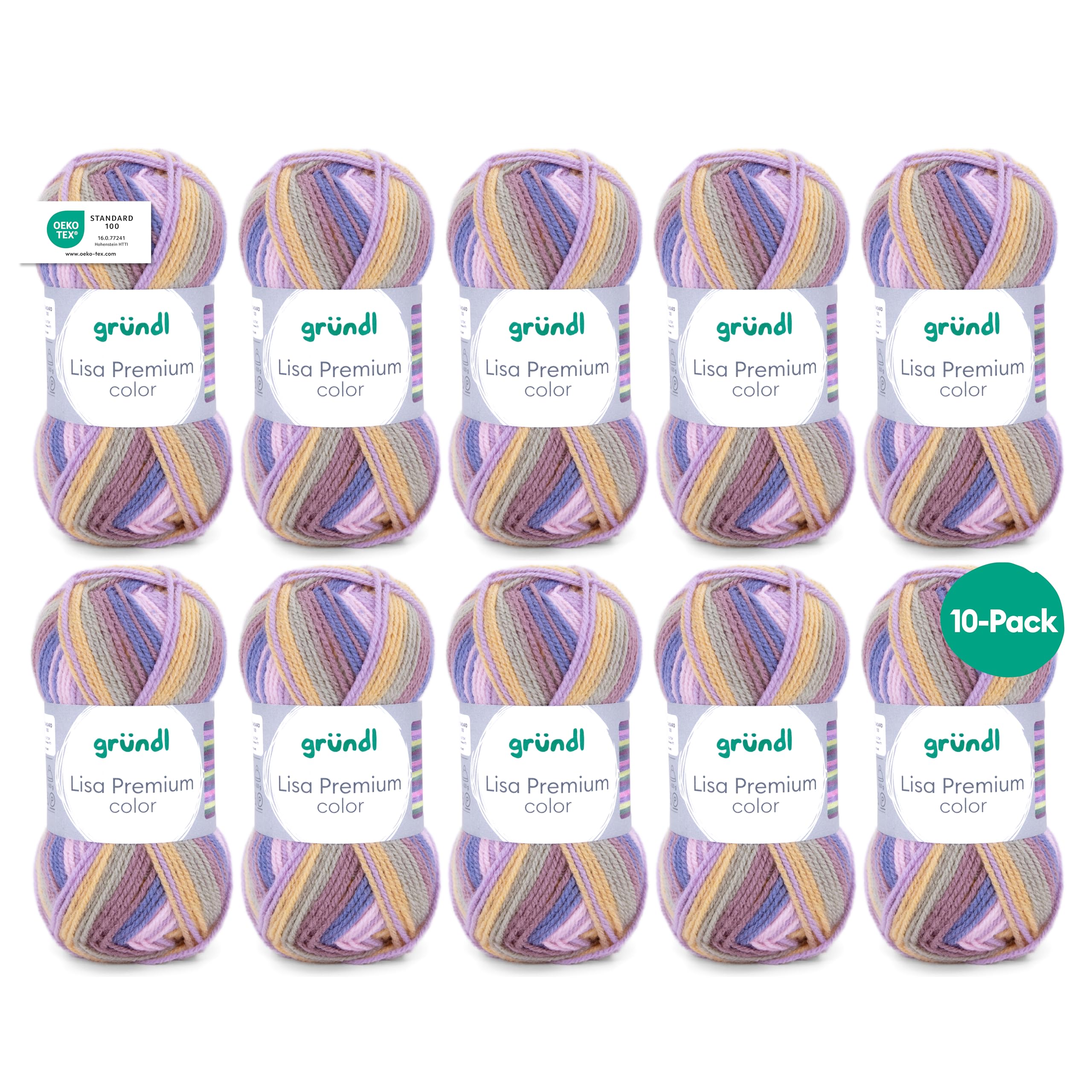 Gründl Wolle Lisa Premium color - Garn zum Stricken mit Farbverlauf - Strickgarn - Häkelgarn - Weich und hautfreundlich - 100% Polyacryl 10 Knäuel 50 g / 133 m -Nadelstärke 3,5-4,5 - Rosa-flieder