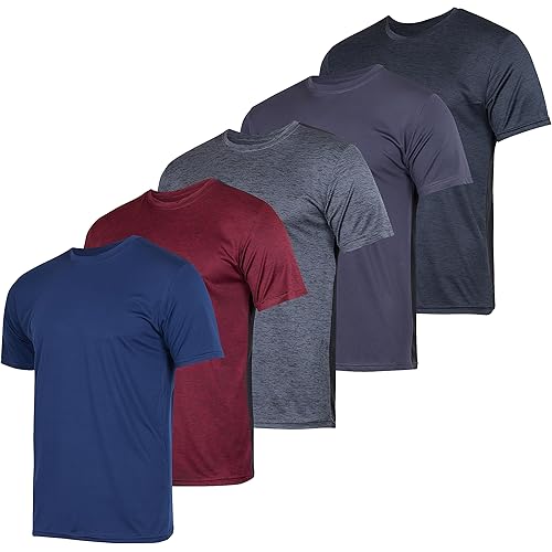 Real Essentials 5 Pack: Men’s Short Sleeve Dry Fit Active Crew Neck T Shirt - Athletic Running Gym Workout Tee Tops