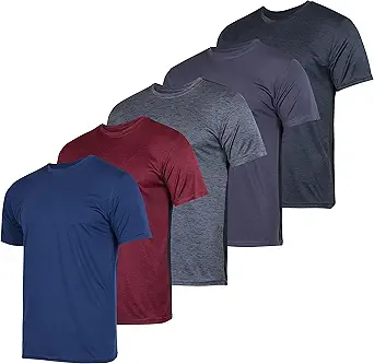 Real Essentials 5 Pack: Mens Dry-Fit Moisture Wicking Active Athletic Performance Crew T-Shirt