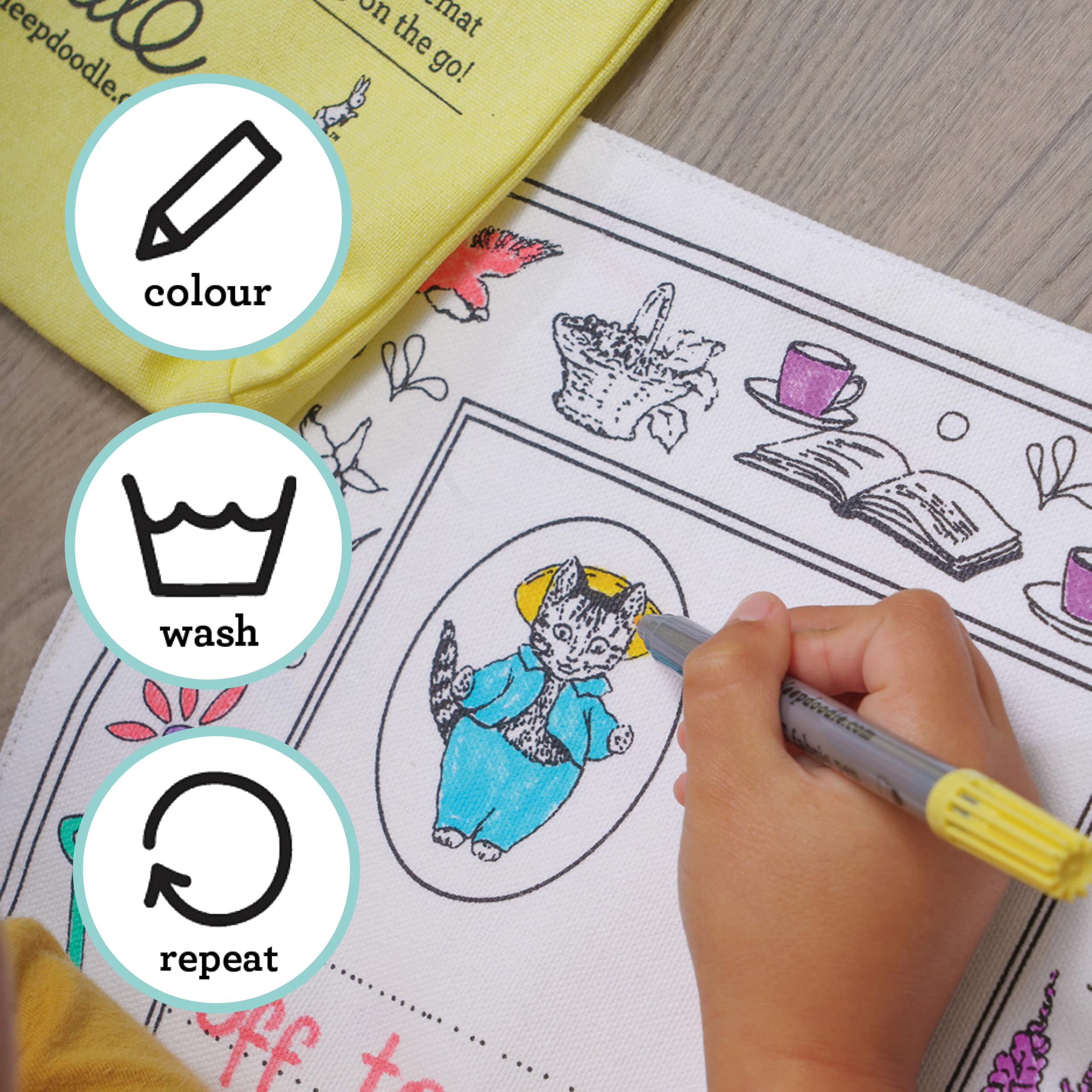 eatsleepdoodle Peter Rabbit™ and Friends Colouring Placemat for Kids w/10pk Washable Markers for Kids - Image 4