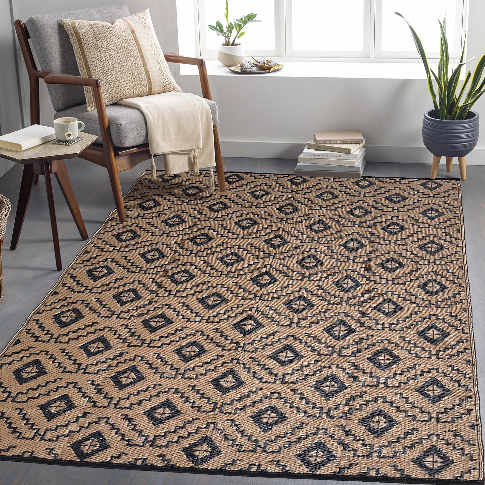 Anidaroel 8x10ft Ombre Outdoor Rug For Patios Clearance, Waterproof Camping Rug For Outside RV, Plastic Straw Outside Rugs, Large Outdoor Area Rug For Garden, Camper(Yellow&Green,8'x10 - View #9