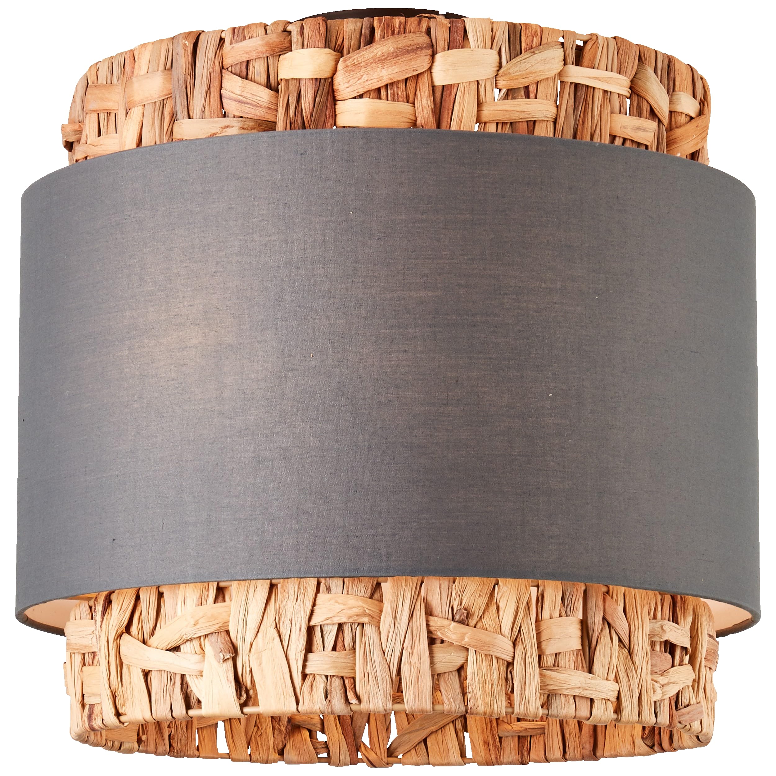 Lightbox Deckenlampe mit 35 cm Höhe im Nature Stil - Boho Deckenleuchte - E27 Fassung - max. 60 W - aus Textil/Wasserhyazinthe/Metall - in Grau/Beige