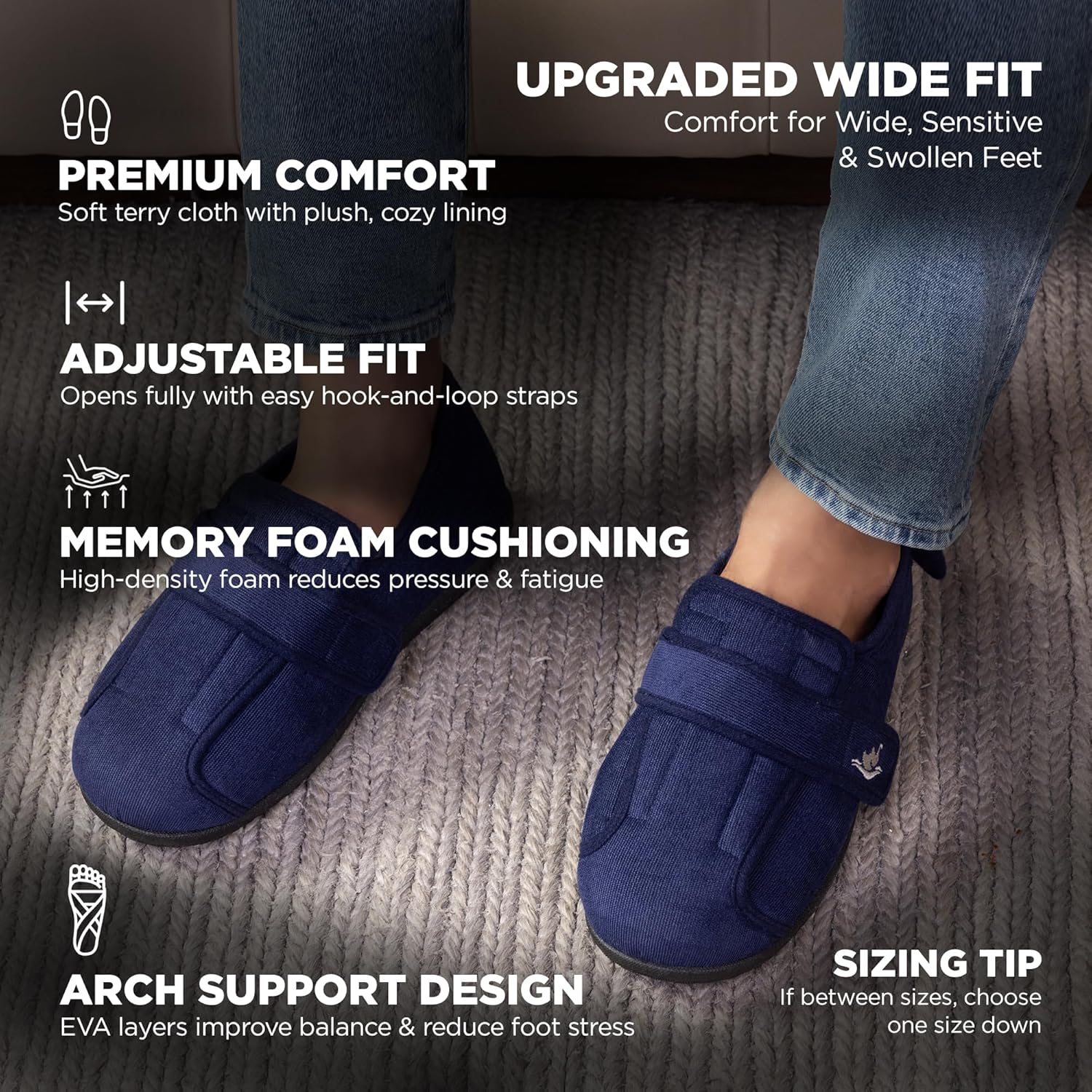 Women’s Wide Fit Adjustable Slippers – Memory Foam, Opens at Top & Heel, Warm Plush Fleece, Non-Slip Indoor/Outdoor Sole, Washable House Shoes for Swollen & Diabetic-Sensitive Feet - Image 3