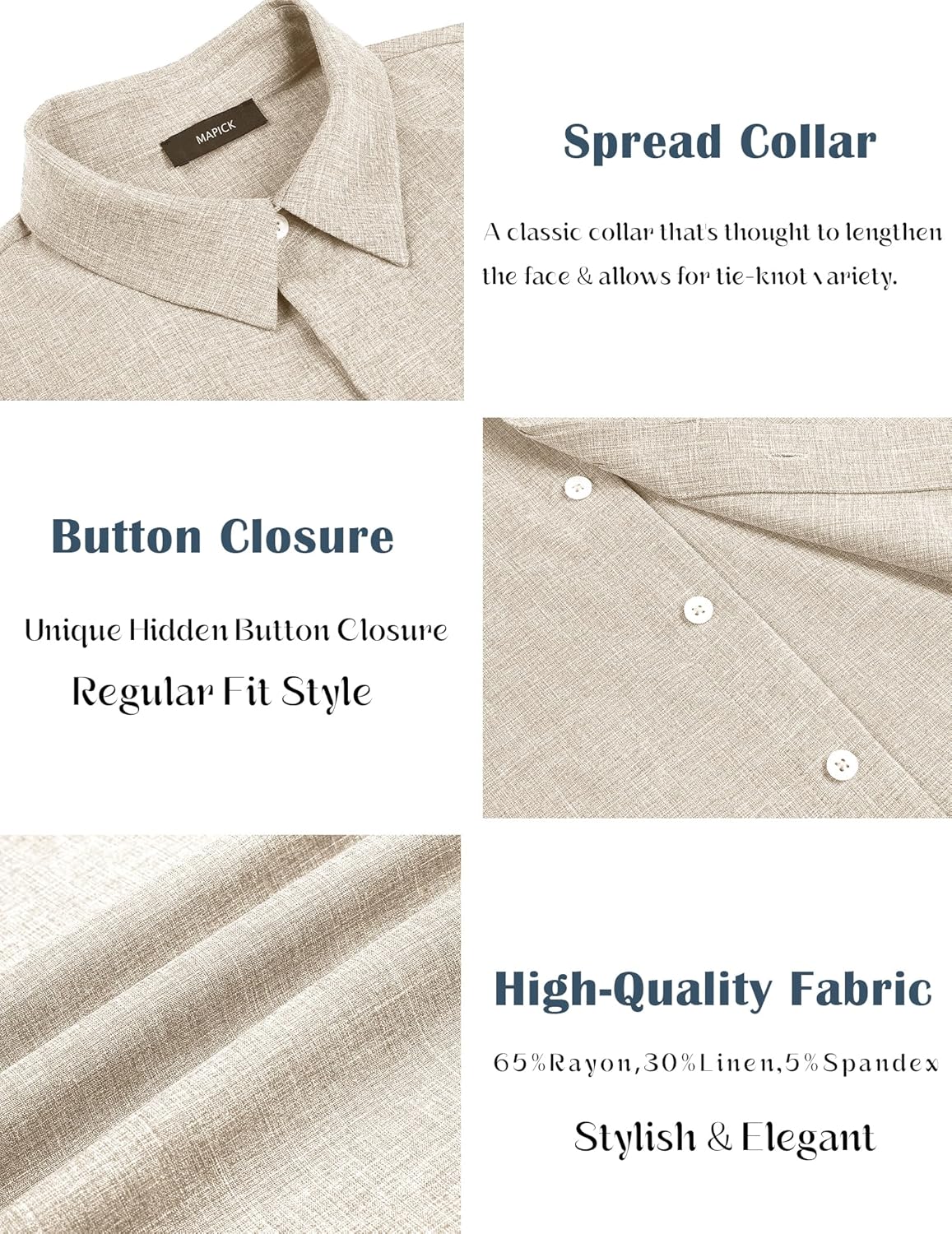 MAPICK Men's Linen Short Sleeve Button Down Shirt – Lightweight Breathable Summer Business Casual, Beach & Wedding Guest