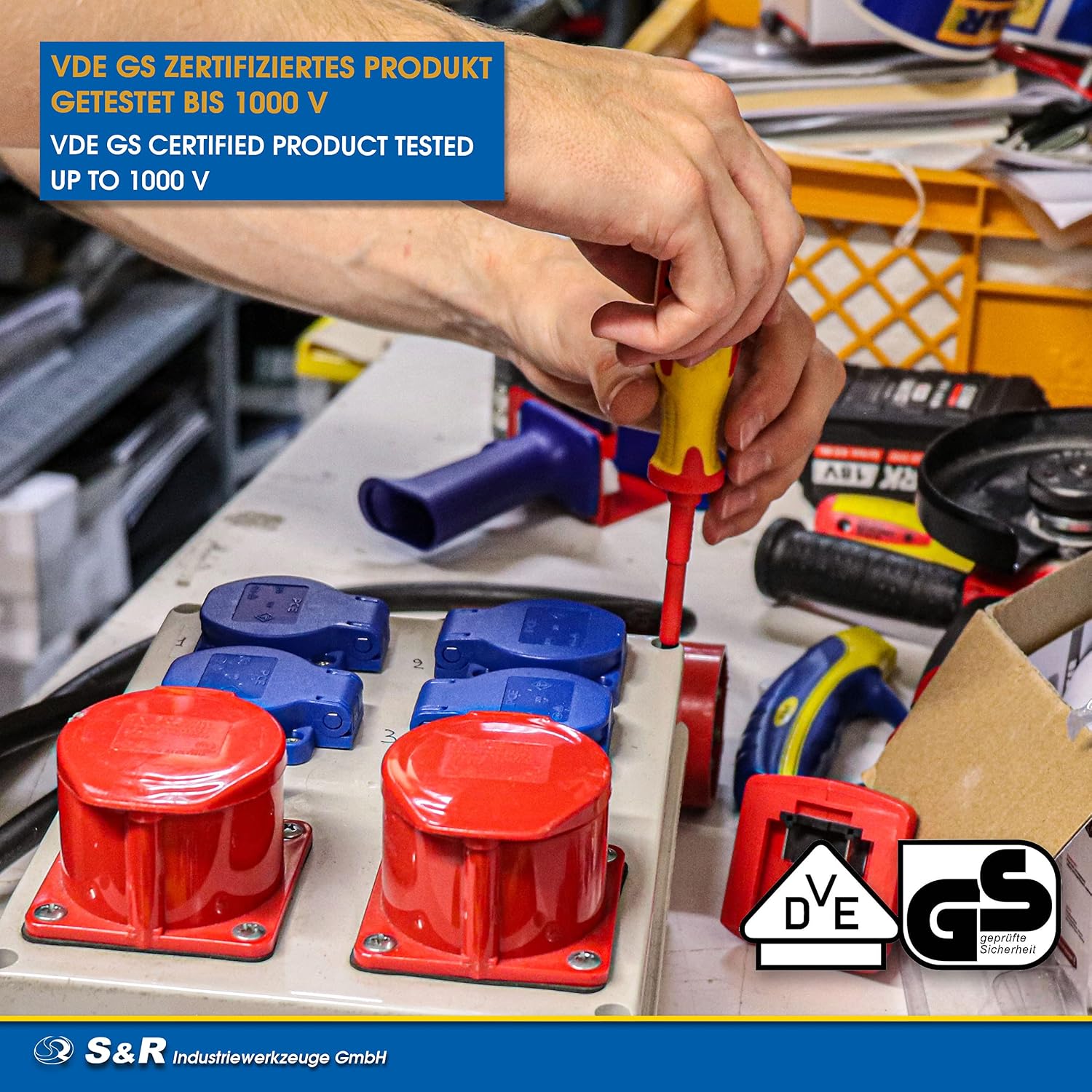 S&R Insulated VDE Screwdriver Set fo Electricians - 7 Pcs - SL/PH + Voltage Tester - with Ergonomic Handles - In Practical Box for Professional Quality and Certified Safety