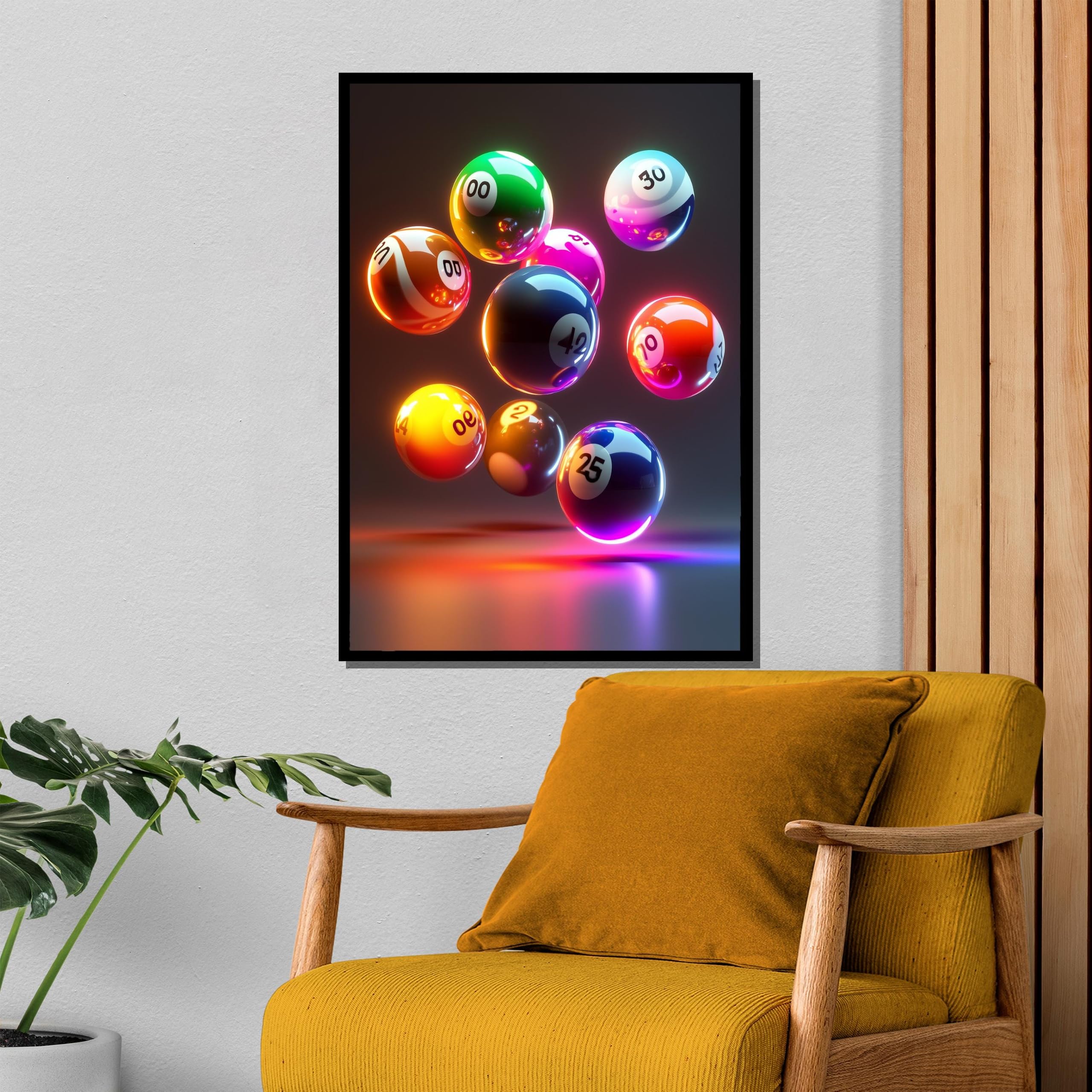 XUEQINART Futuristic Billiards Canvas Painting, Neon Pool Ball Wall Art, Glowing Decor, Game Room Artwork, Canvas Wall Art Posters(80x110cm/Frameless)