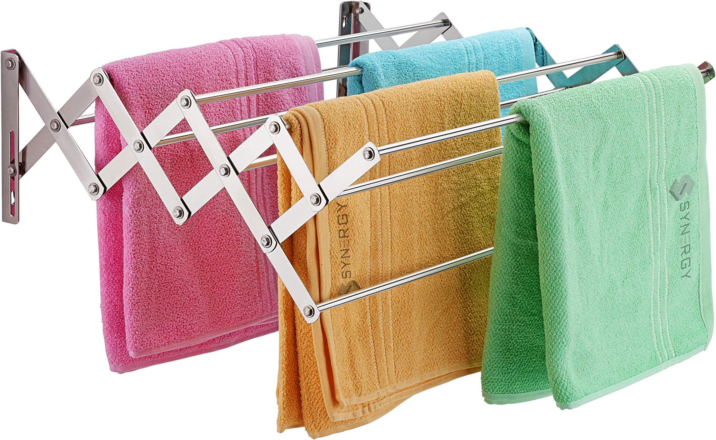 Synergy 9 Rod - Premium Heavy Duty Rust-Free Stainless Steel Foldable Wall Mount/Mounted/Mounting Clothes Drying Stand/Cloth Dryer Racks Cloth Hanger for Balcony [SY-CS6]