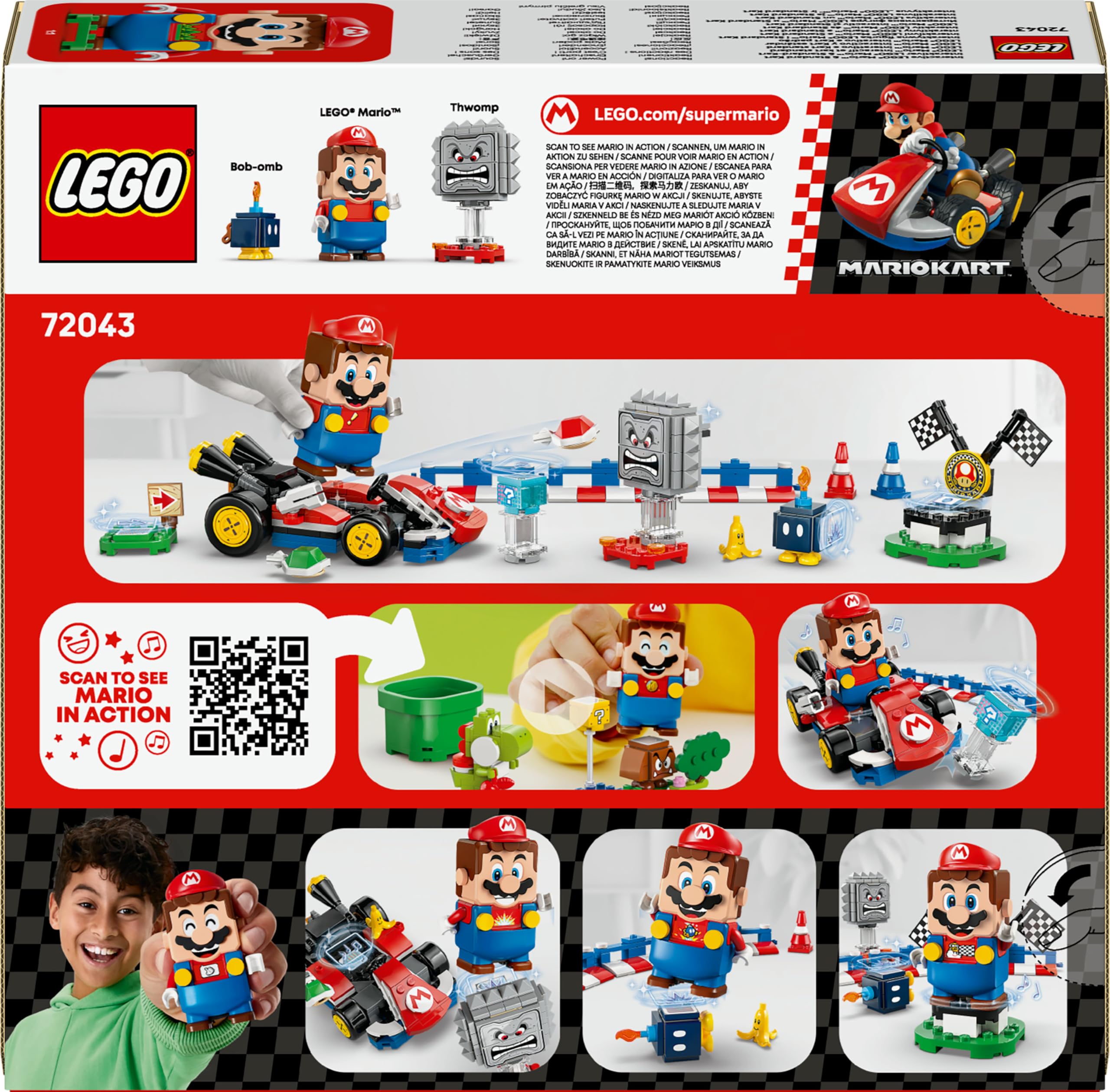 LEGO Mario Kart - Interattivo e Kart Standard - Percorso di Gara con Macchina Giocattolo, 3 Figure, Podio e Barriere - Regalo da Gaming per Bambini e Bambine da 7 Anni in su - 72043