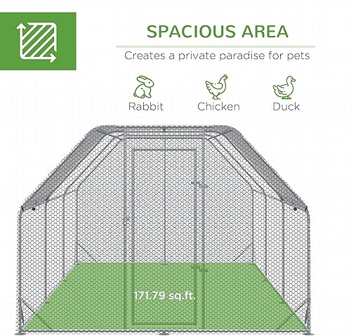 Miniatura 3 de PawHut Gallinero de metal con tapa, bolígrafo para exteriores, jaula de valla para patio, 18.7 x 9.2 x 6.4 pies