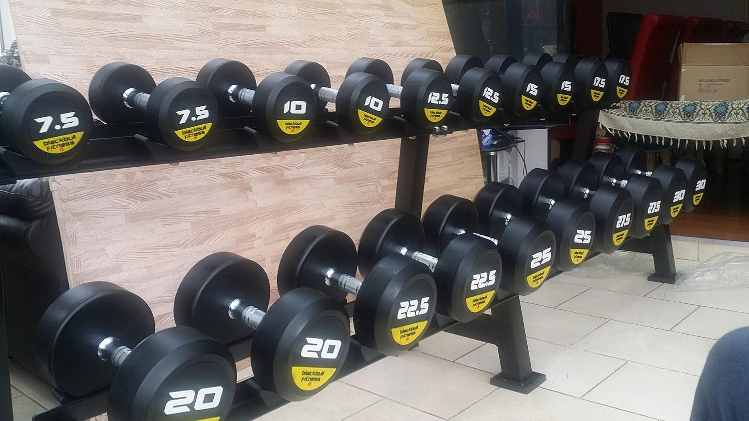 Black Bull Fitness r3 2.5KG 25KG 10 PAIR ROUND RUBBER DUMBBELLS SET