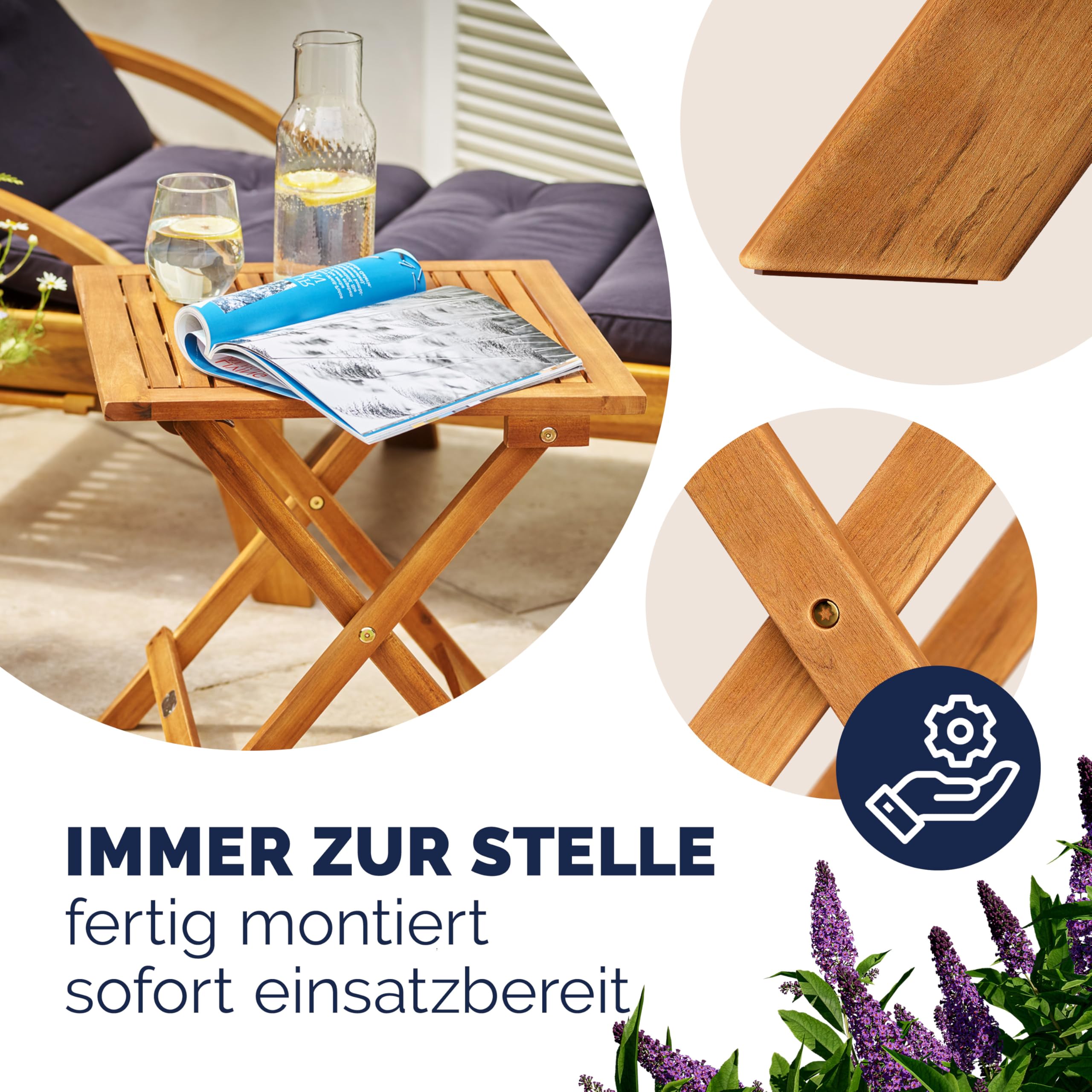 Casaria® Beistelltisch Holz Vollmontiert Klappbar 80kg Belastbar Balkon