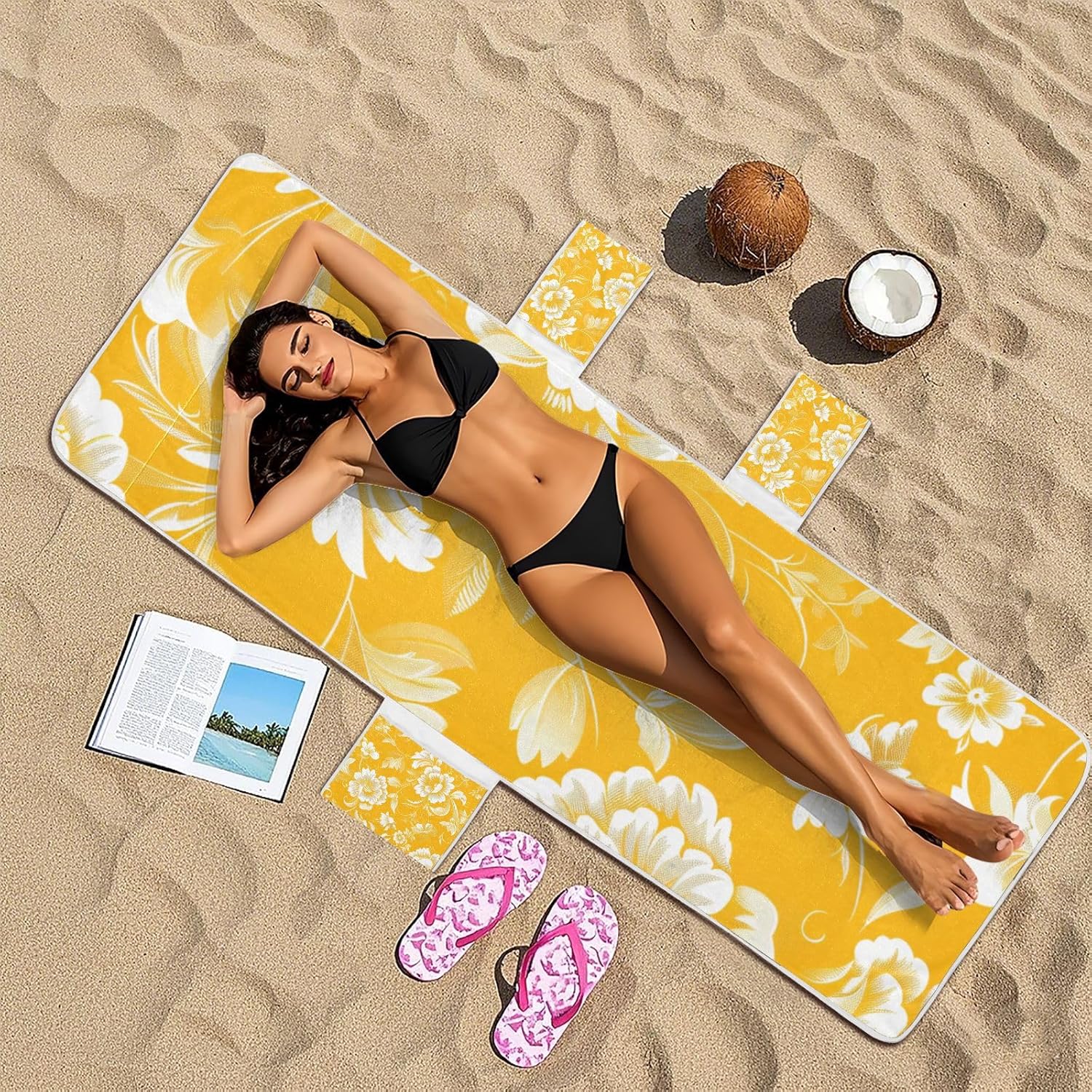 Yellow；pure；background Patio Chaise Lounge Chair Cover Soft Absorbent Outdoor Seating Covers Towels with Pockets for Pool Sunbathing Beach Garden, 85" X 30"