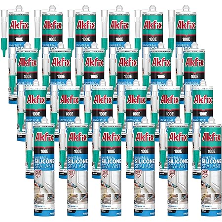 Akfix100E RTV Translucent Silicone Caulk (24x10.1 fl.oz.)- 100% Waterproof Silicone Sealant for Kitchen and Bathroom, Shower, Bathtub, Toilet, Sink, Window & Door, No Discoloring |Translucent 24 Pack