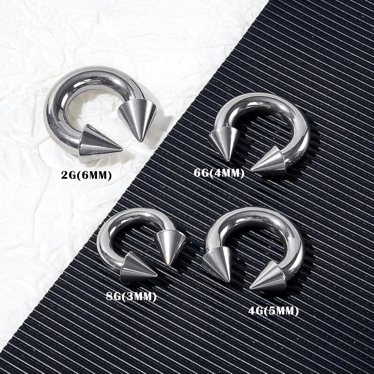 Longbeauty 8G 6G 4G 2G Septum Pincher Tapers Surgical Steel Septum Stretching Kit C Shape Septum Piercing Jewelry Stretched Ears Nose Horseshoe Septum Rings for Women Men