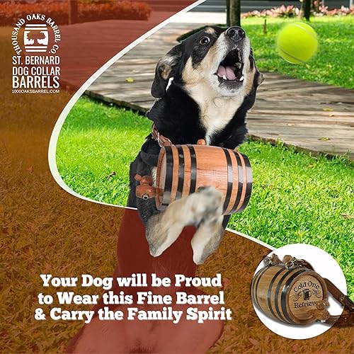 Vista 44 de St Bernard - Collar de barril de whisky para perro, Pooch Hooch' - Dispensador de barril de roble de 1/2 litro para perros San Bernardo con correa