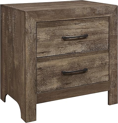 Miniatura 3 de NewCosmos Simple Look Rustic Brown Finish 1pc Nightstand of Drawers Black Metal Hardware Bedroom Furniture