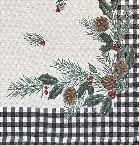 Miniatura 8 de Lintex Festive Berry - Manteles individuales de Navidad con bordes rústicos, diseño rústico de cuadros y acebo, estampado navideño de fácil cuidado,