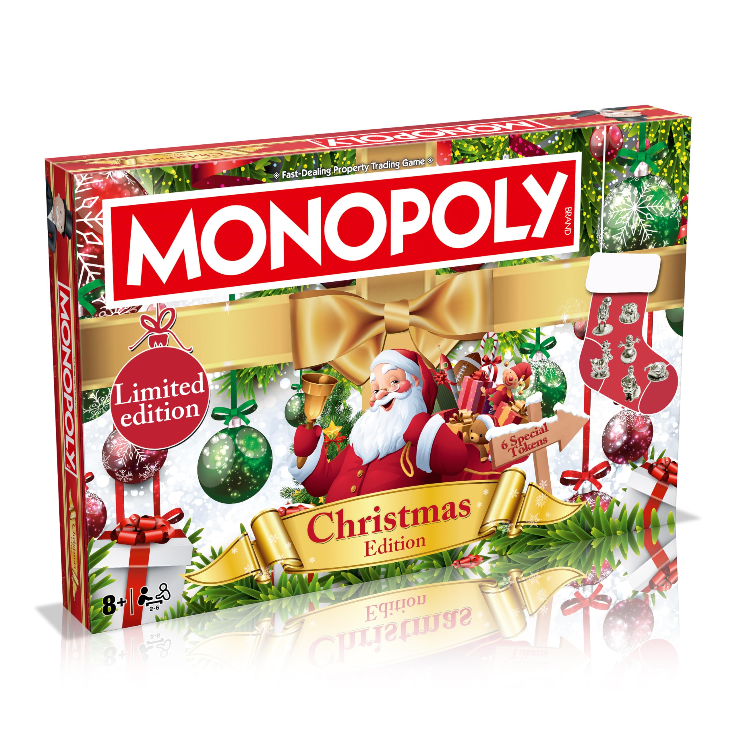 Winning Moves Christmas Monopoly Board Game, Play as Rudolph, Snowman or Santa and trade your way to success