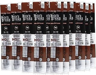Nick's Sticks Clean & Balanced 100% Grass-Fed Spicy Beef Snack Sticks | Made in the USA | Gluten Free | Paleo, Keto, Whole30 Approved | No Soy, Antibiotics or Hormones (25 – 1.7oz. Packs of 2 Sticks)