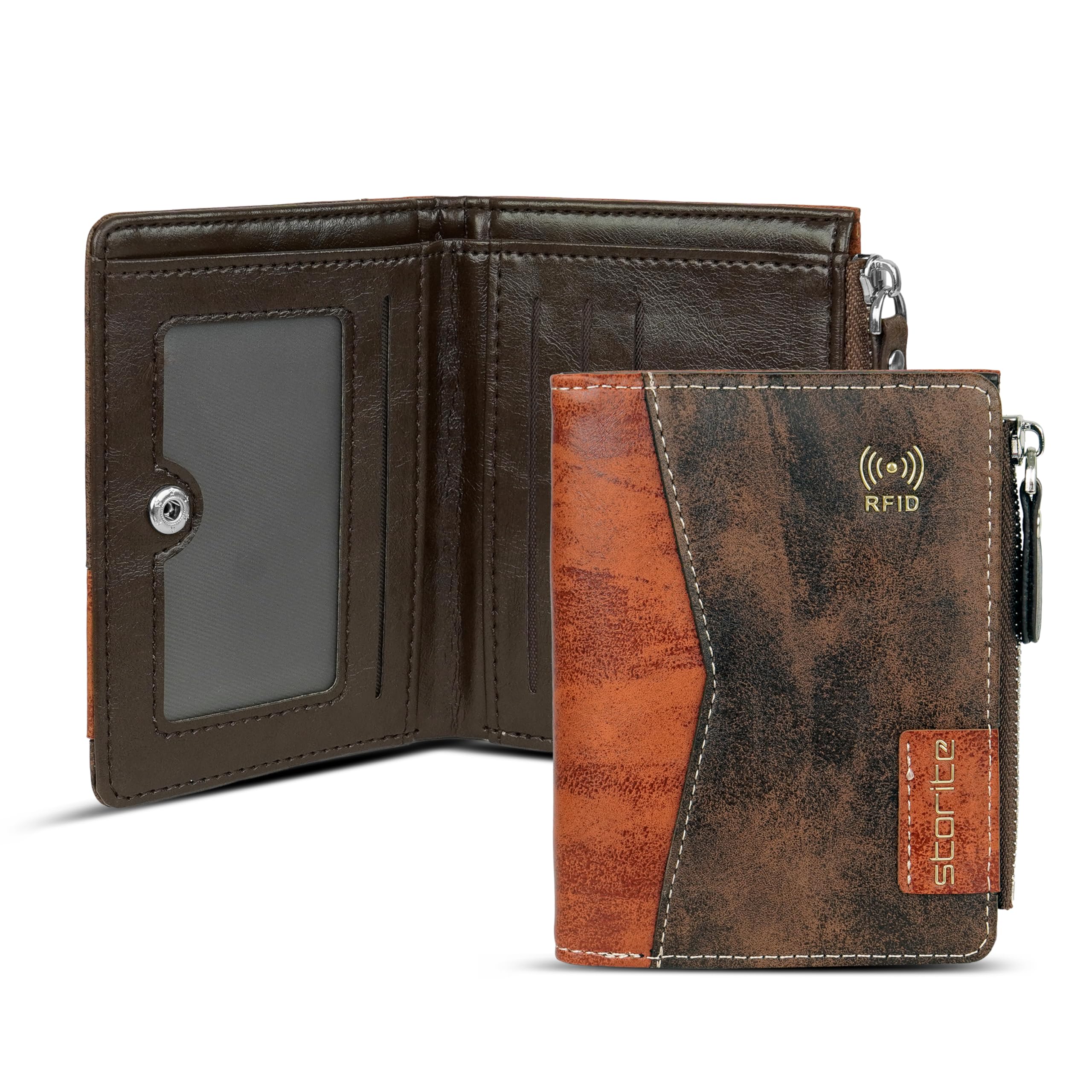 Storite Men’s Multi-Card Bifold Leather Wallet RFID Protected Bifold Wallet – Slim PU Leather Money & Credit Card Holder Purse with ID Window (Coffee)