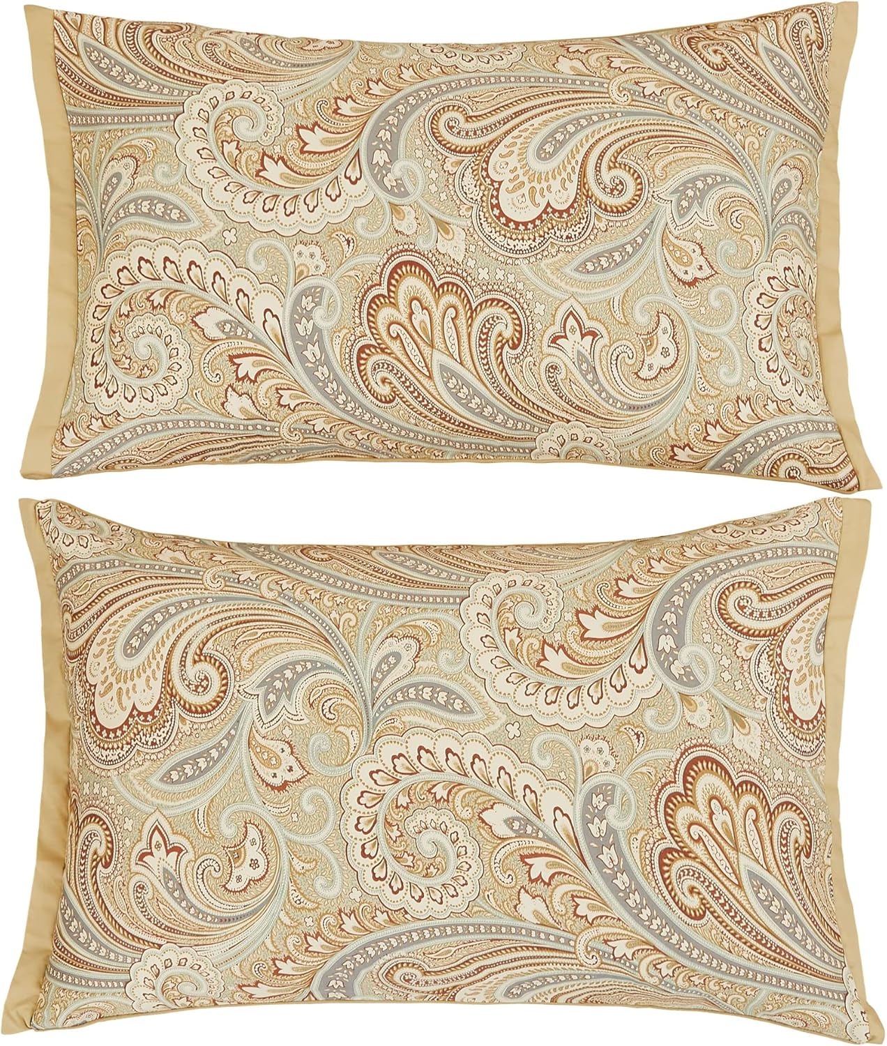 ABREEZE Luxury Bedding 100% Pure Natural Cotton Sheet Sets - 4Pc Gold Paisley Bedding Set Cal.King Sheets, Hotel Quality Fits Mattress 17.7'' Deep Pocket