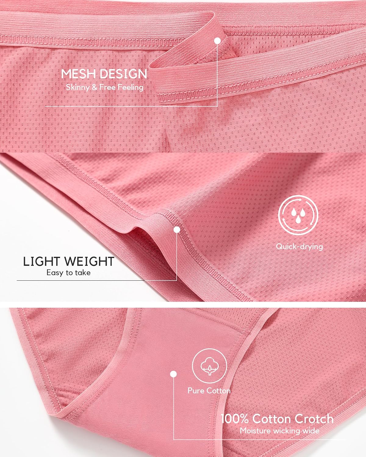 Xibing Womens Underwear Breathable Mesh Bikini Panties Stretch Hipster Underwear Quick Dry Underpants 7-Pack S-XXL - Image 4