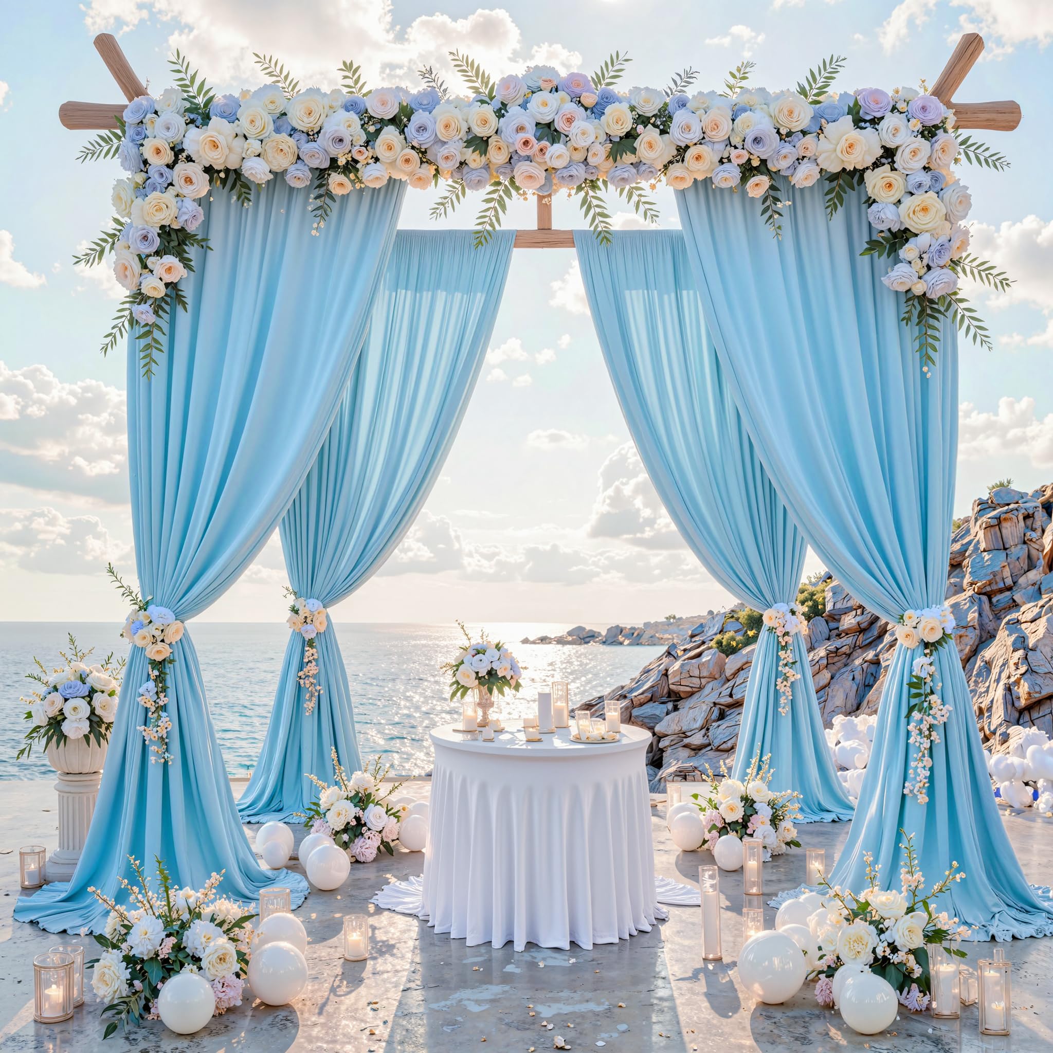 Photo 1 of 10 ft x 10 ft Wrinkle Free Baby Blue Backdrop Curtains for Baby Shower Parties, Polyester Light Blue Photo Backdrop Drapes for Birthday Wedding Party Gender Reveal Photography