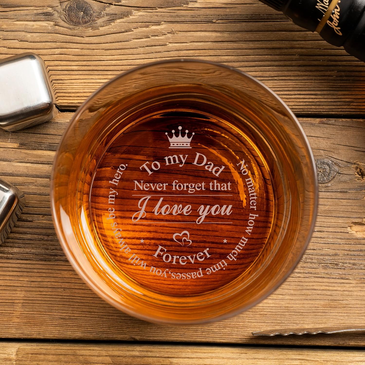 To My Dad - Personalized Whiskey Rocks Glass Father's Day Gift For Husband, Chrismas Birthday Gifts for Dad from Daughter Son, Unique Gifts Ideas for Men