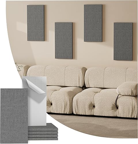 Miniatura 10 de 4 paneles acústicos, paneles acústicos de tela de 24 x 12 pulgadas para paredes, paneles autoadhesivos de absorción de sonido para el hogar, Azul