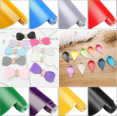 Miniatura 5 de Ramya Hojas de piel sintética de color liso verde oliva, 1 rollo de 14 x 53 pulgadas, la piel sintética es ideal para proyectos de manualidades