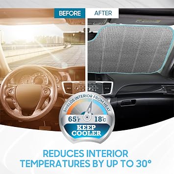 BDK 2 Dogs Driving Folding Car Windshield Sun Shade with 2 Side Car Window Shades for Baby - Cute Jumbo Sunshade for Car to Protect Interior & Keep Your Vehicle Cool 58 x 27