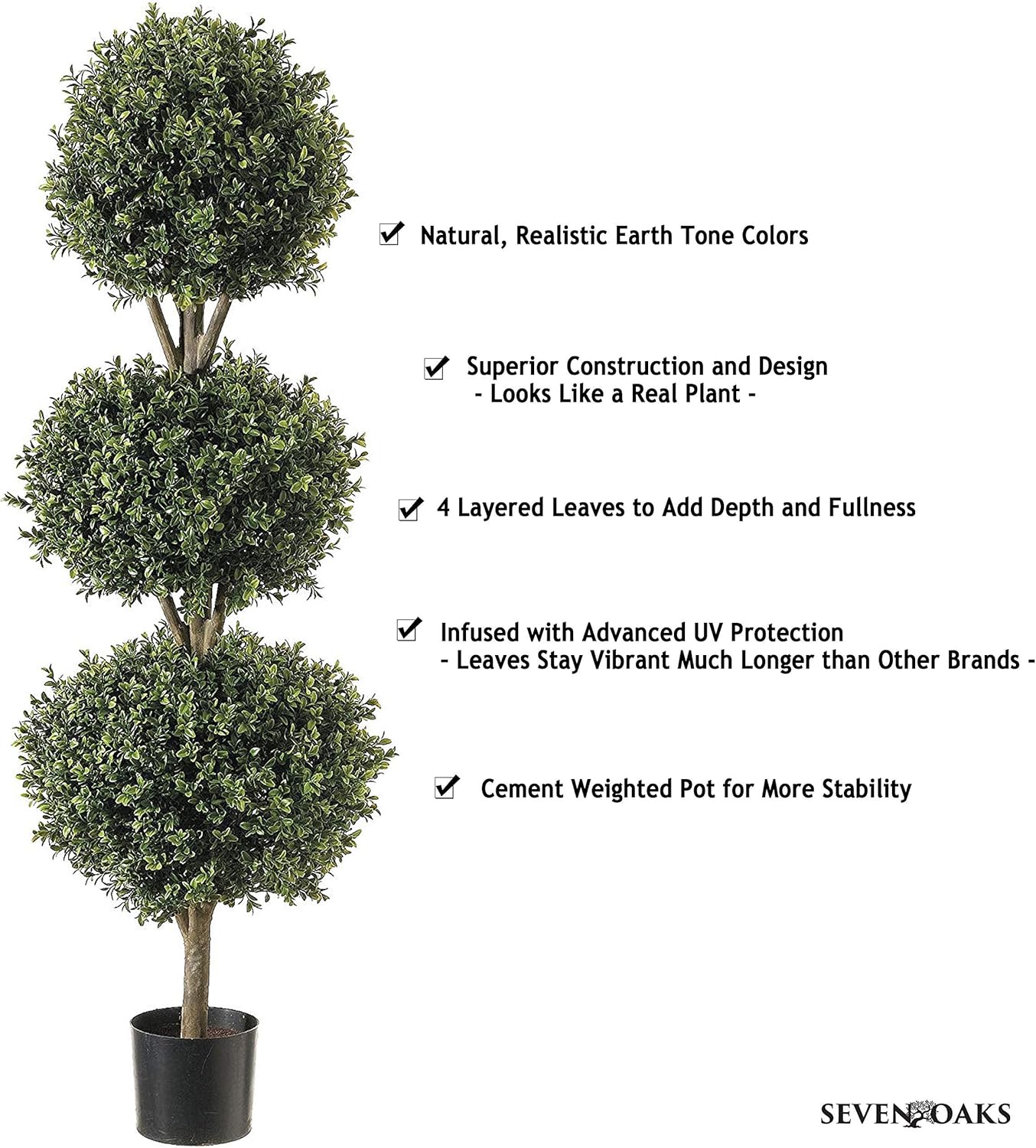 Northwood Calliger 4.6 Artificial Topiary Triple Ball Boxwood Trees Highly Realistic Potted Decorative Buxus Shrubs | Faux Plastic Plants for Home/Garden Décor | Indoor & Outdoor Use|UV Protected (2) -