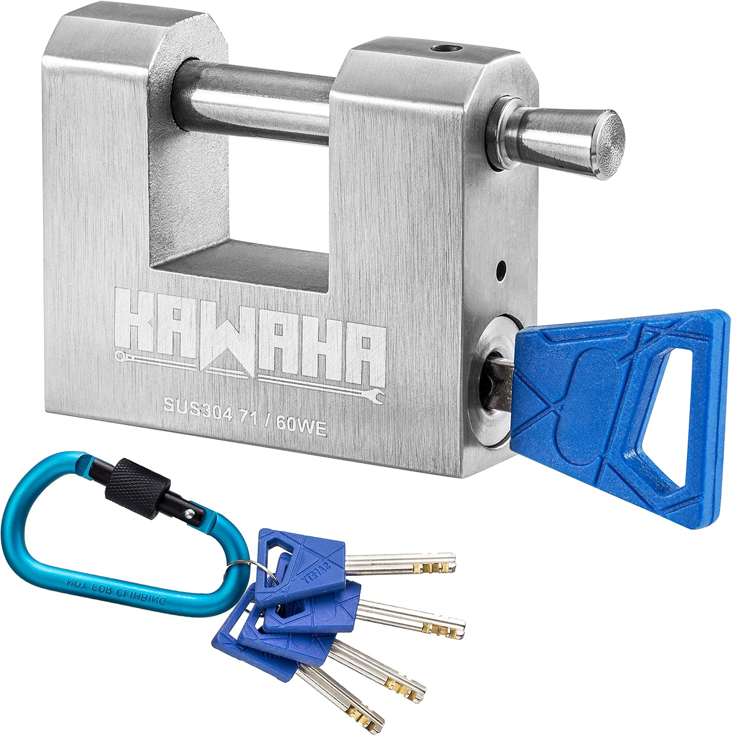 KAWAHA 71/80KA-3K Stainless Steel D-Shaped Padlock with Key for Garage Door, Containers, Shed, Locker and Warehouse (Keyed Alike - 3 Keys, 3-1/8 inch) - - 
