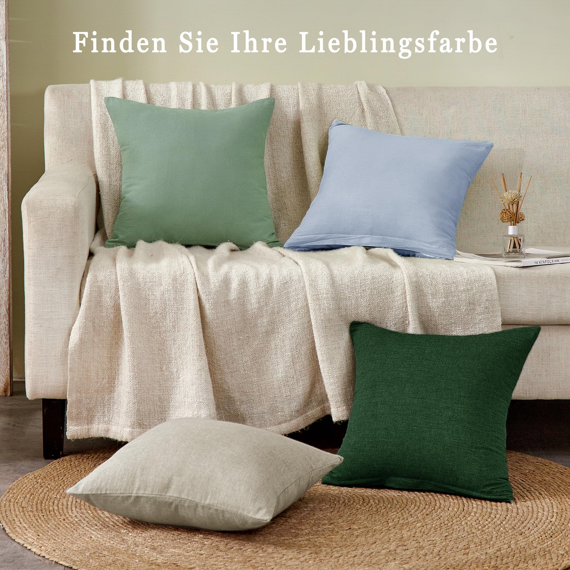ATsense Set van 2 kussenslopen 40 x 60 cm, 100% gewassen katoen, kussensloop met ritssluiting, superzachte premium en gezellige kussensloop, groen