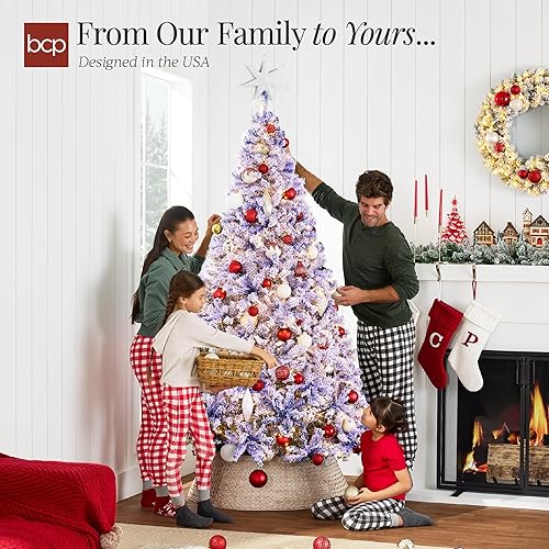 Miniatura 68 de Best Choice Products Árbol de Navidad rosa preiluminado de 6 pies, abeto completo con nieve artificial, decoración navideña con 250 luces, 928