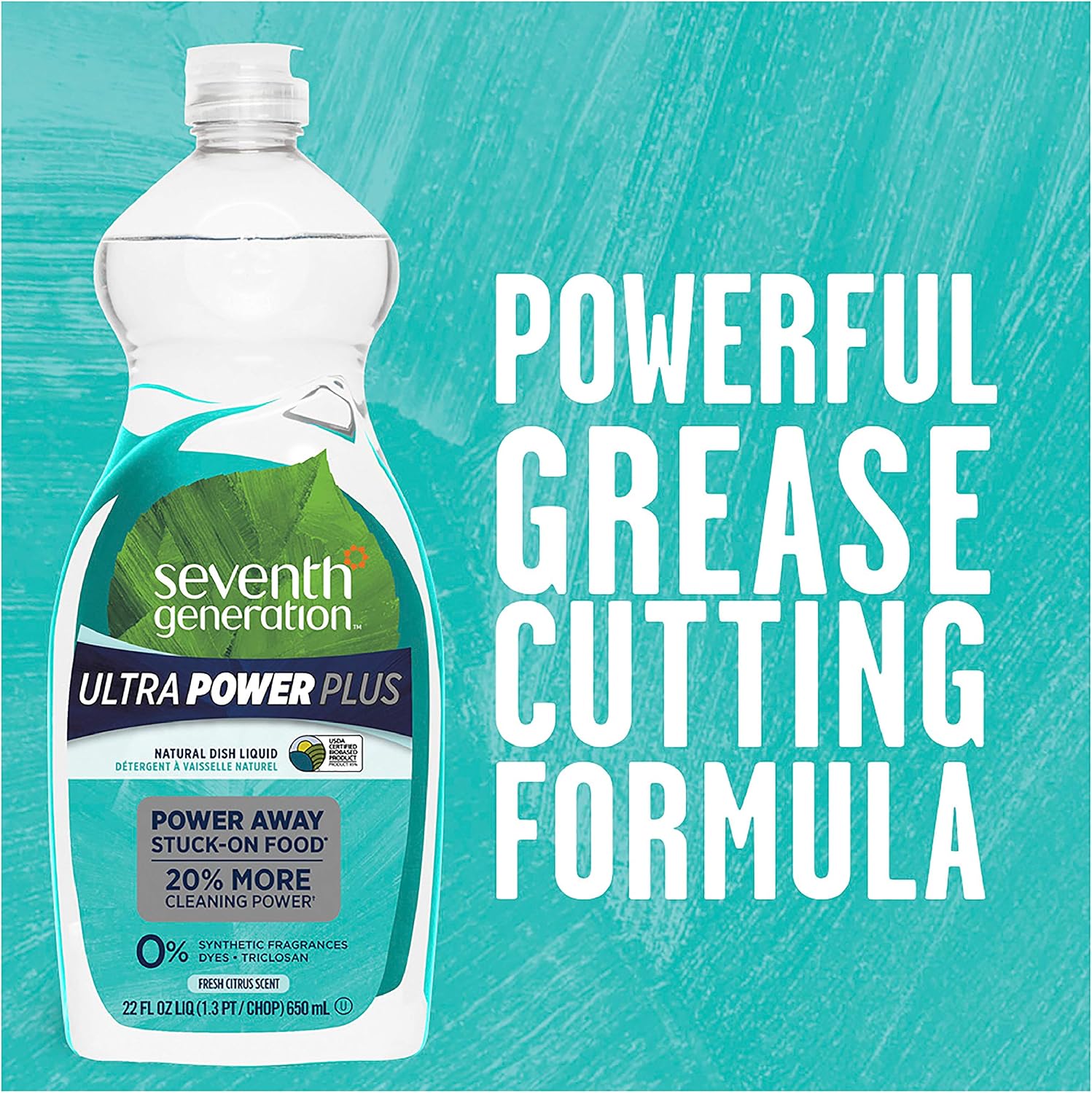 Seventh Generation Ultra Power Plus Dish Liquid Soap, Fresh Citrus Scent, 22 oz (Packaging May Vary)