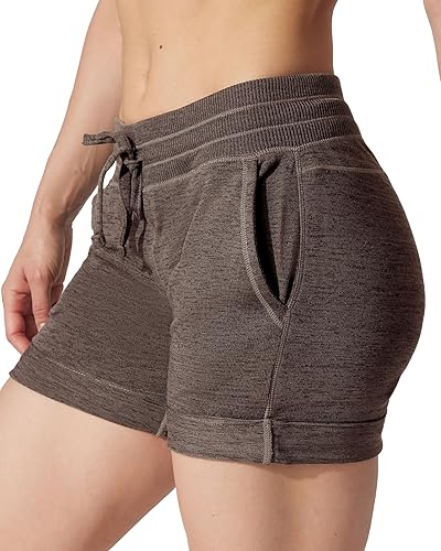 Miniatura 2 de 90 Degree By Reflex Shorts Suaves de Sudadera para Mujer de Cintura Alta con Cordón Ajustable para Descanso y con Bolsillos